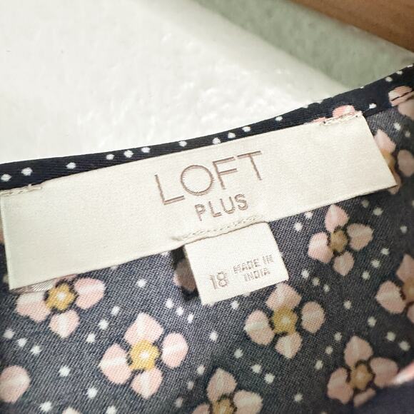 LOFT Plus Mosaic Tie Waist Long Sleeve Shirt Dress Women's Size 18 - Picture 3 of 10